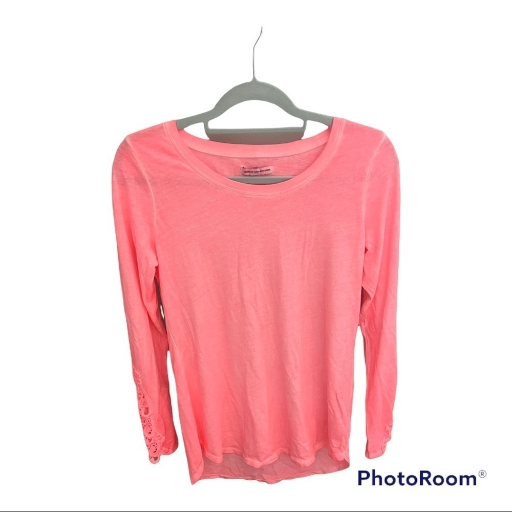 Neon Pink American Eagle Top with Crocheted Sleeves - Medium